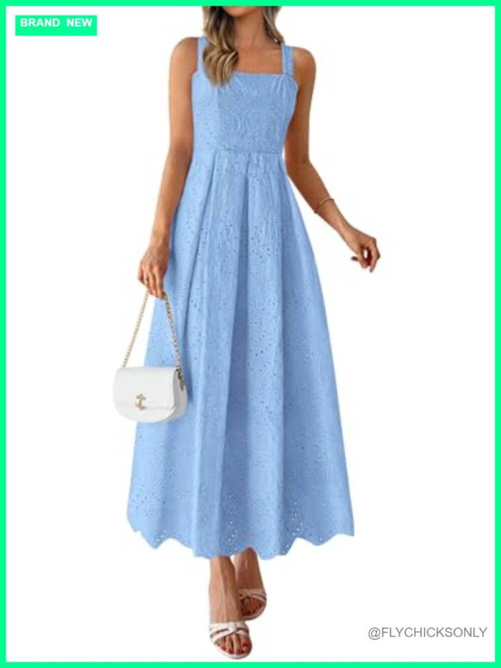 Womens Sleeveless Eyelet Maxi Dress with Pockets Adjustable Straps